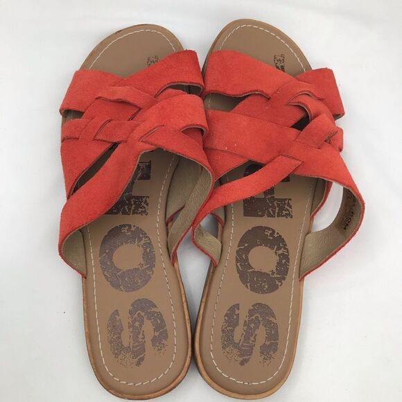 Sorel ELLA Orange Woven Suede Leather Slide Sandals - Picture 6 of 13